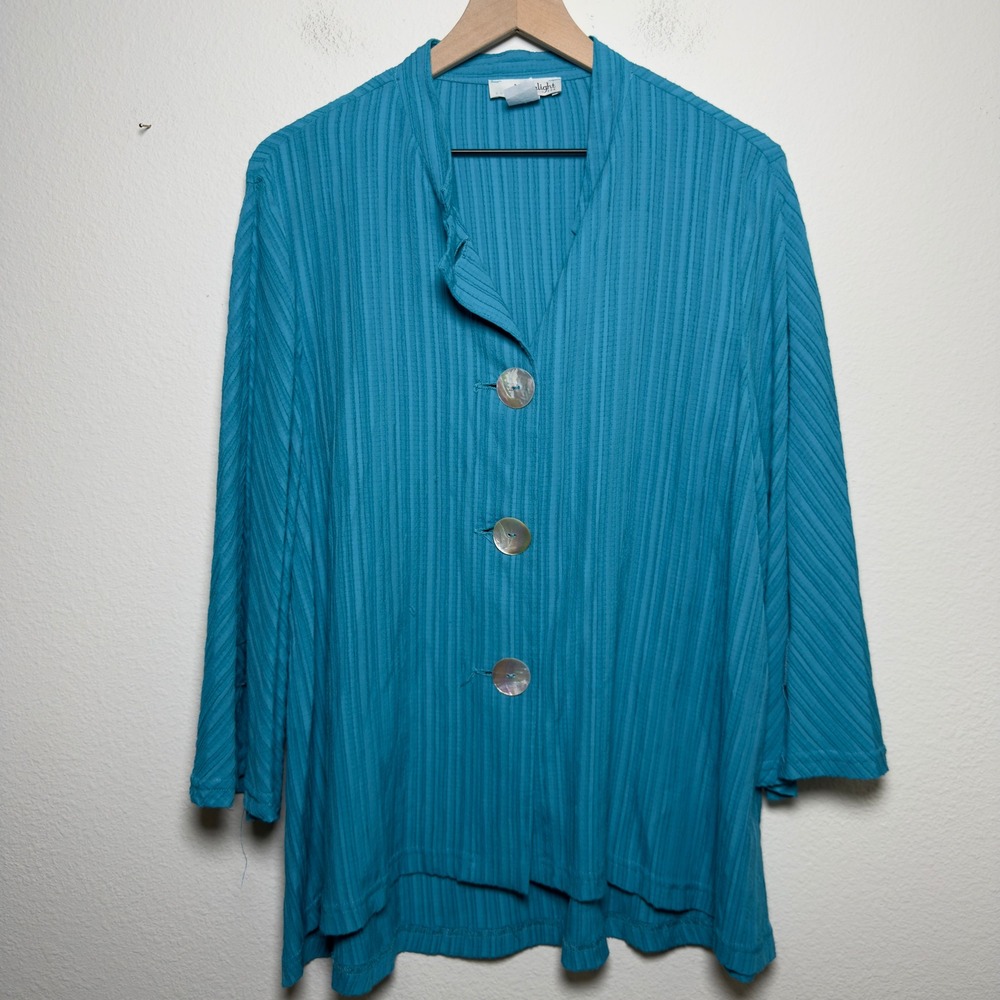 Moonlight‎ YS Fashion Design Women Tunic Jacket XL Teal Pleated Kimono Lagenlook